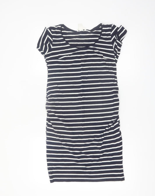 H&M Mama Women's Blue Striped Bodycon Maternity Dress Size 8