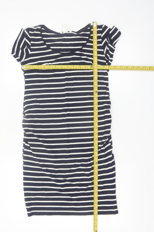 H&M Mama Women's Blue Striped Bodycon Maternity Dress Size 8