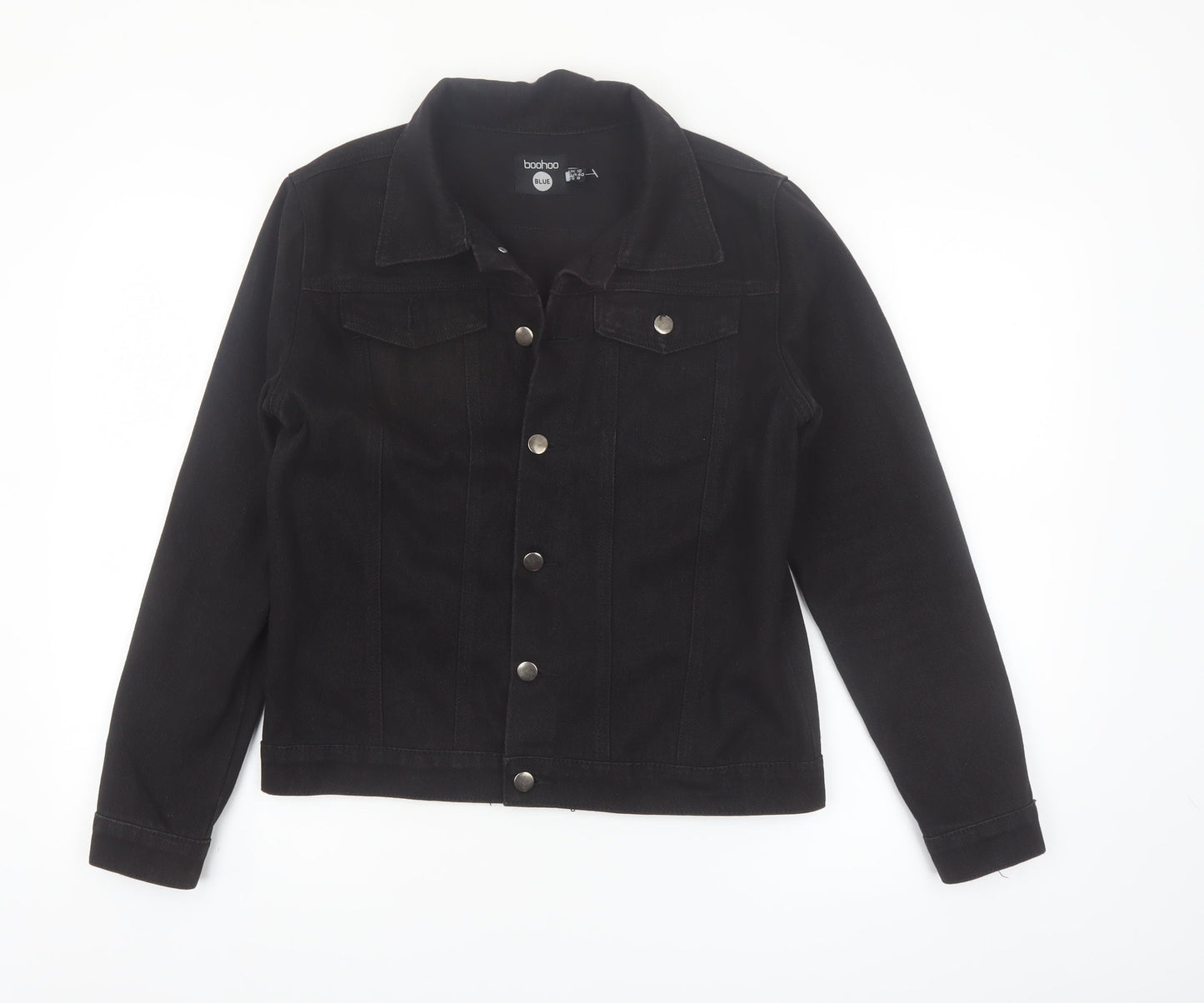 Boohoo Women Black Denim Basic Jacket Size 12 Classic Style