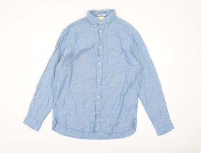 H&M Men's Blue Regular Fit Cotton Long Sleeve Button-Up Shirt Size M