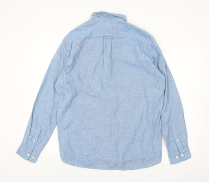 H&M Men's Blue Regular Fit Cotton Long Sleeve Button-Up Shirt Size M