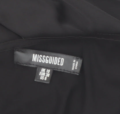 Missguided Women's Black Satin Wrap Blouse UK 10 Long Sleeve