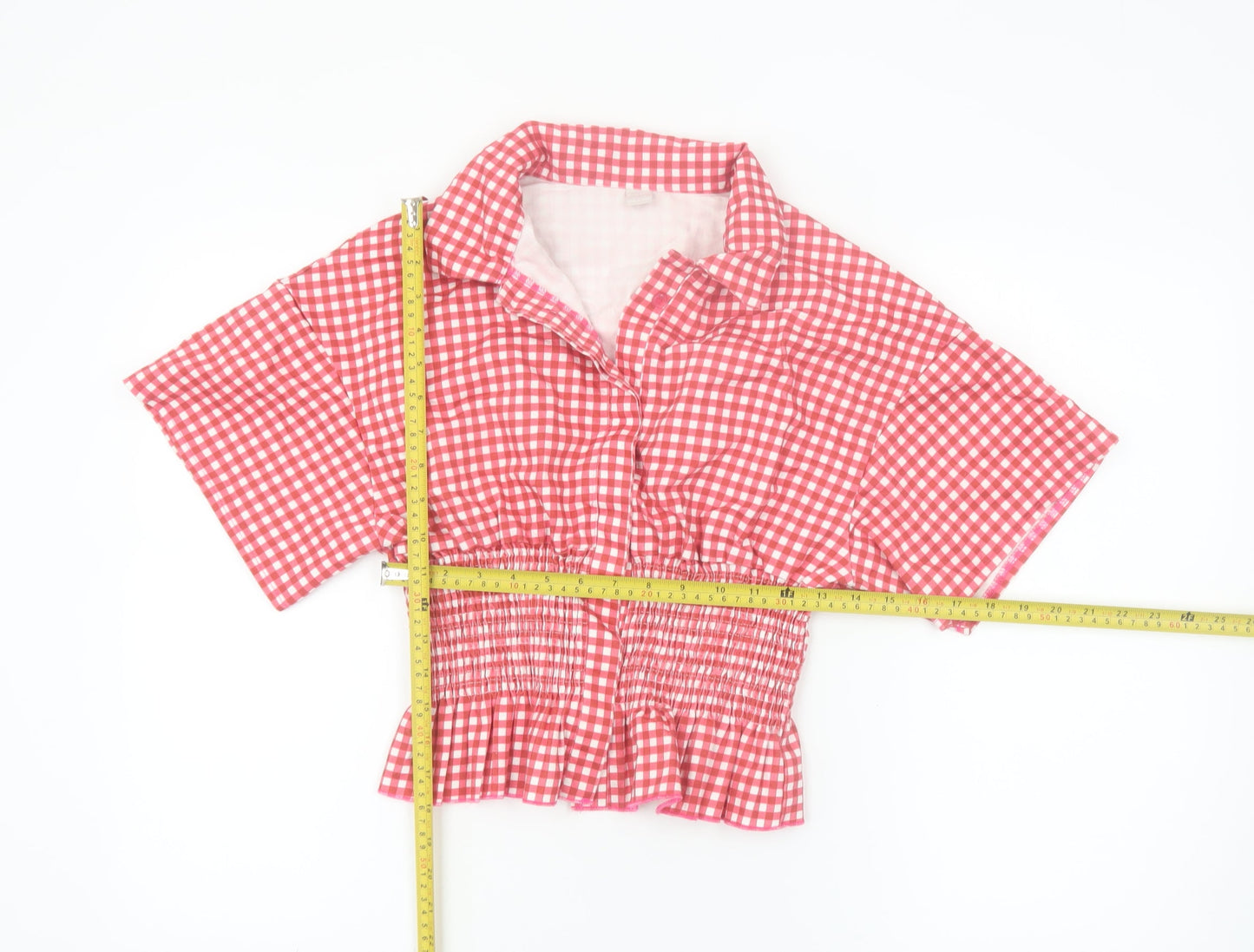 Musera Women's Red Check Cropped Button-Up Shirt XS