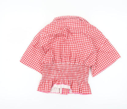 Musera Women's Red Check Cropped Button-Up Shirt XS