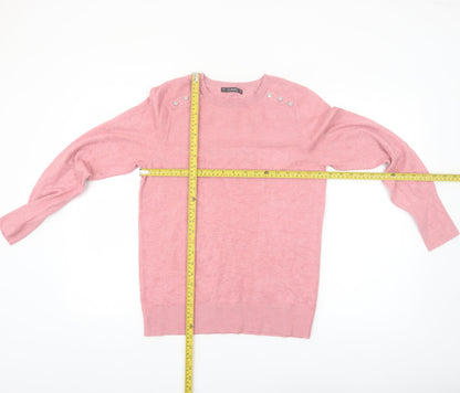 Dunnes Women Pink Crew Neck Button Pullover Jumper Size M