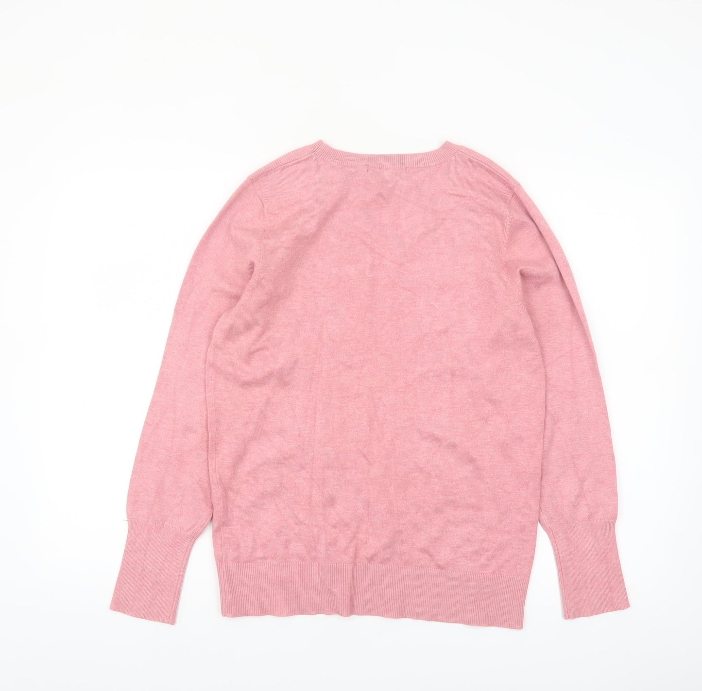 Dunnes Women Pink Crew Neck Button Pullover Jumper Size M