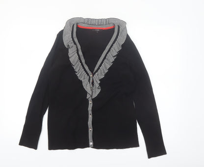 Linea Women's Black Ruffle Trim V-Neck Cardigan Size L