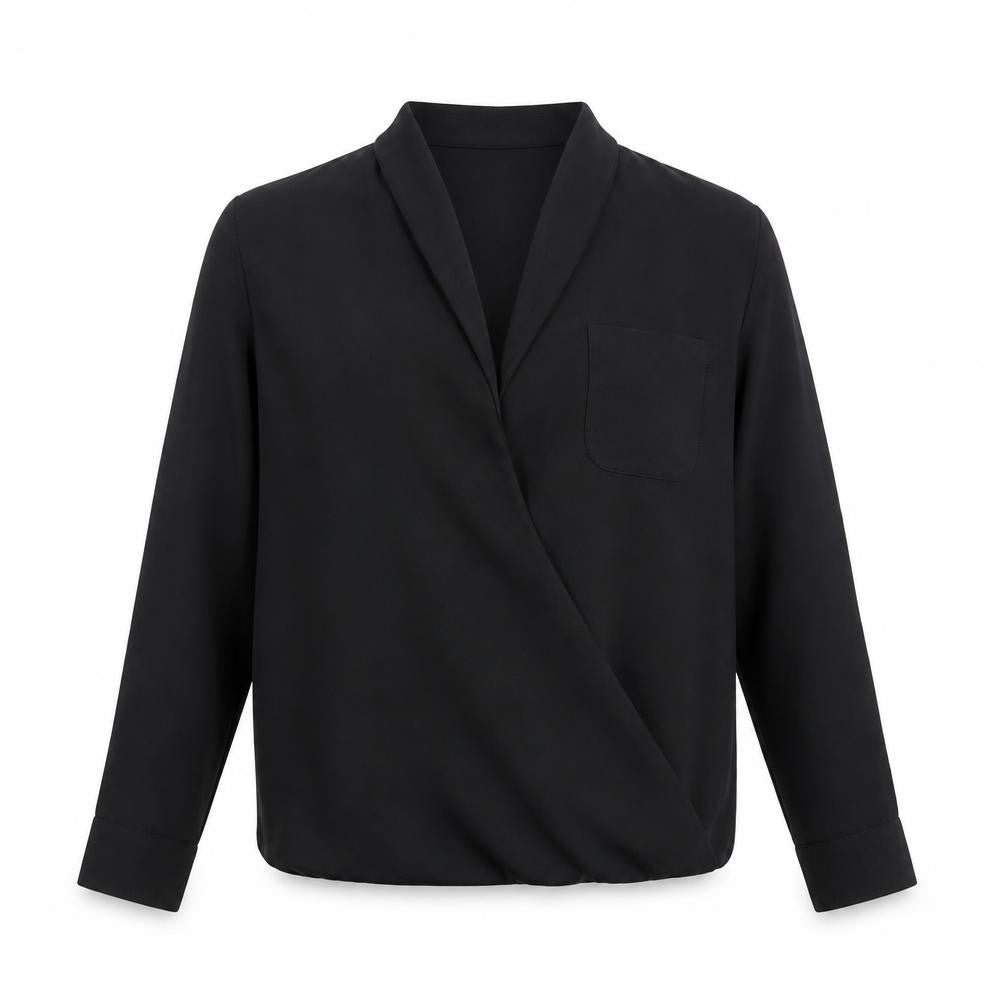 Topshop Women Black Long Sleeve Wrap Blouse Size 6