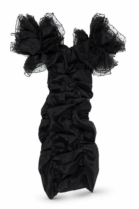 Bershka Women's Black Off Shoulder Puff Sleeve Bodycon Mini Dress Size 8
