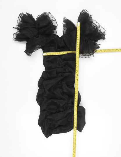 Bershka Women's Black Off Shoulder Puff Sleeve Bodycon Mini Dress Size 8
