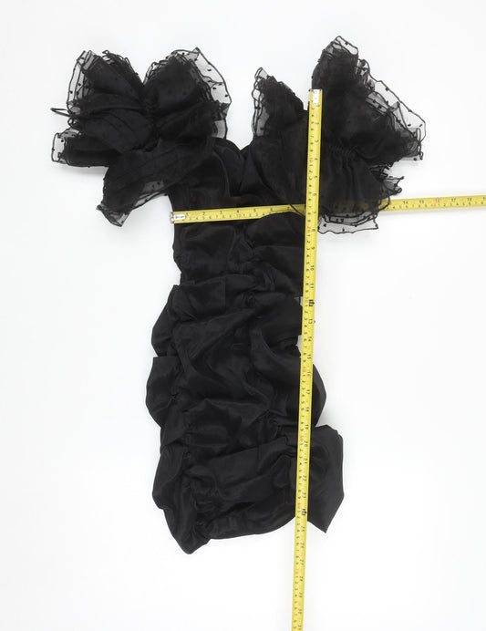Bershka Women's Black Off Shoulder Puff Sleeve Bodycon Mini Dress Size 8