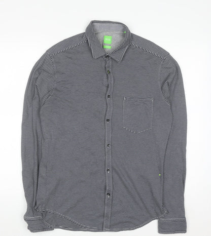 Hugo Boss Men's Black Striped Long Sleeve Slim Fit Polo Shirt M