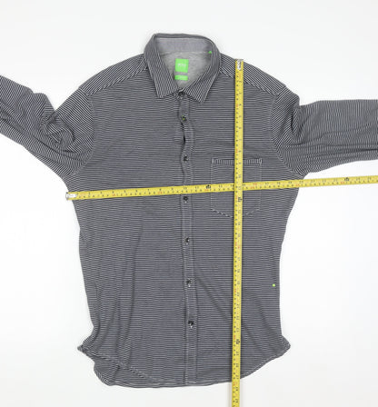 Hugo Boss Men's Black Striped Long Sleeve Slim Fit Polo Shirt M