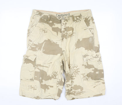 Centered Mens Beige Camouflage Cargo Shorts Size 36 Cotton