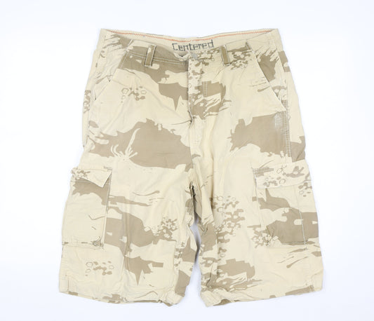 Centered Mens Beige Camouflage Cargo Shorts Size 36 Cotton