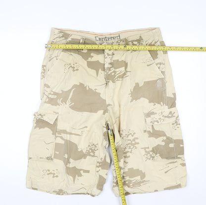 Centered Mens Beige Camouflage Cargo Shorts Size 36 Cotton