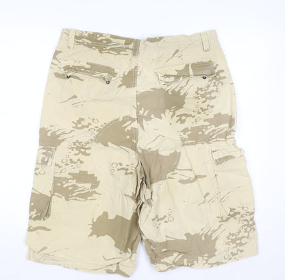 Centered Mens Beige Camouflage Cargo Shorts Size 36 Cotton