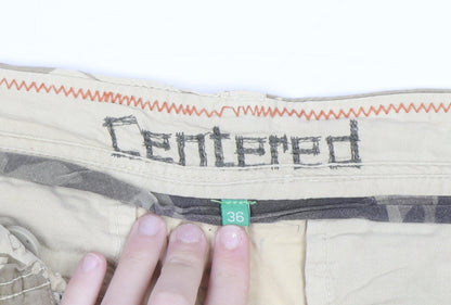 Centered Mens Beige Camouflage Cargo Shorts Size 36 Cotton