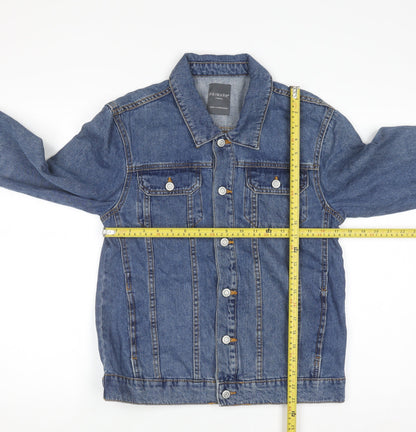 Primark Women Blue XS Denim Basic Jacket Button Front Cotton