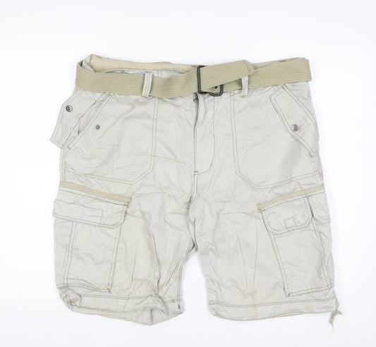 F&F Men’s Beige Cargo Shorts Size 38 Regular Cotton Belted