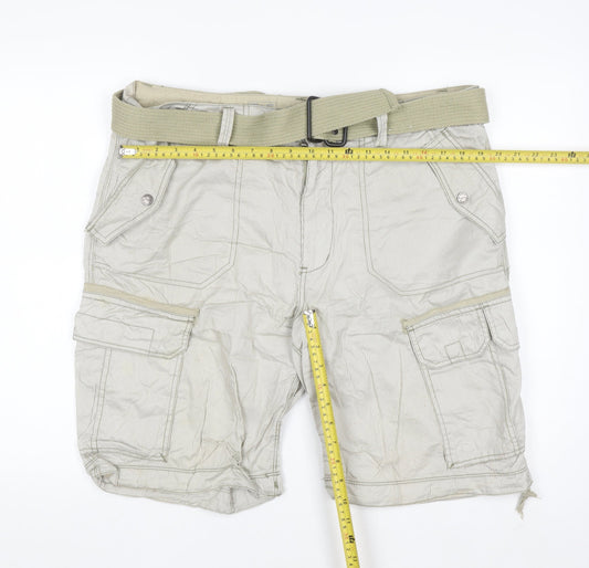 F&F Men’s Beige Cargo Shorts Size 38 Regular Cotton Belted