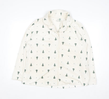 Primark Women White Christmas Tree Fleece Pyjama Top Size L 14-16