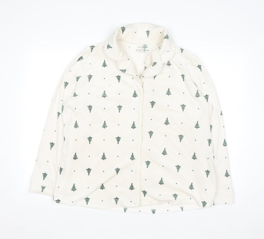 Primark Women White Christmas Tree Fleece Pyjama Top Size L 14-16