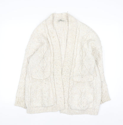 Primark Women Ivory Chunky Knit Cardigan M Cable-Knit Wool Blend