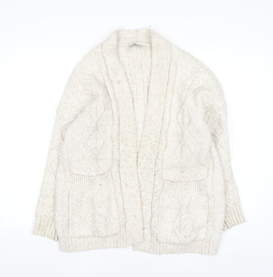 Primark Women Ivory Chunky Knit Cardigan M Cable-Knit Wool Blend