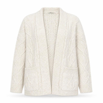 Primark Women Ivory Chunky Knit Cardigan M Cable-Knit Wool Blend