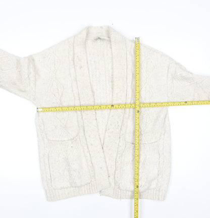 Primark Women Ivory Chunky Knit Cardigan M Cable-Knit Wool Blend