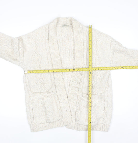 Primark Women Ivory Chunky Knit Cardigan M Cable-Knit Wool Blend