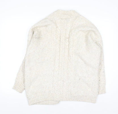Primark Women Ivory Chunky Knit Cardigan M Cable-Knit Wool Blend