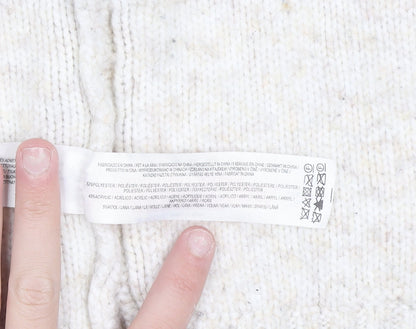 Primark Women Ivory Chunky Knit Cardigan M Cable-Knit Wool Blend