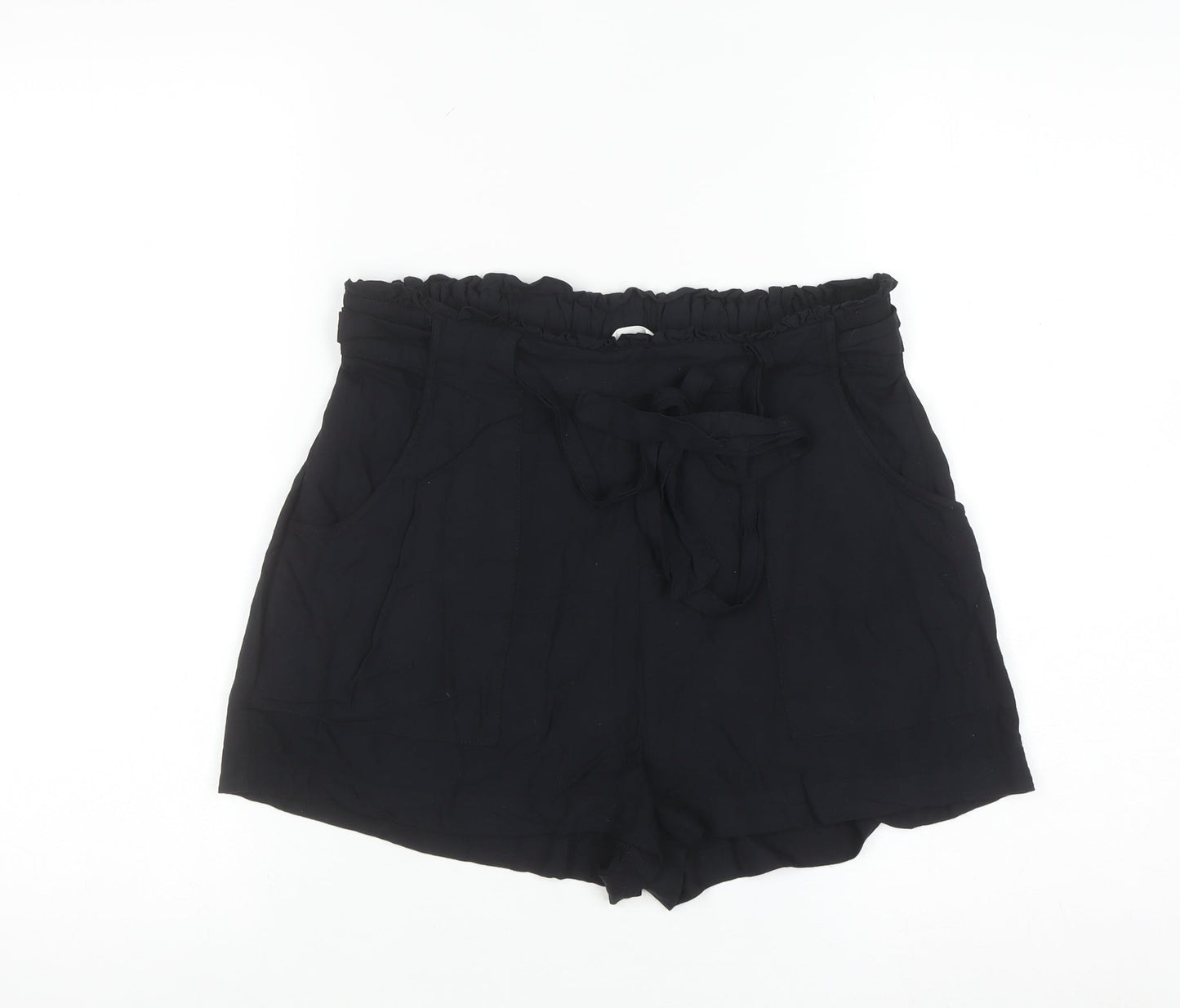 Primark Women Black Paperbag Shorts Size 14 Viscose Lightweight