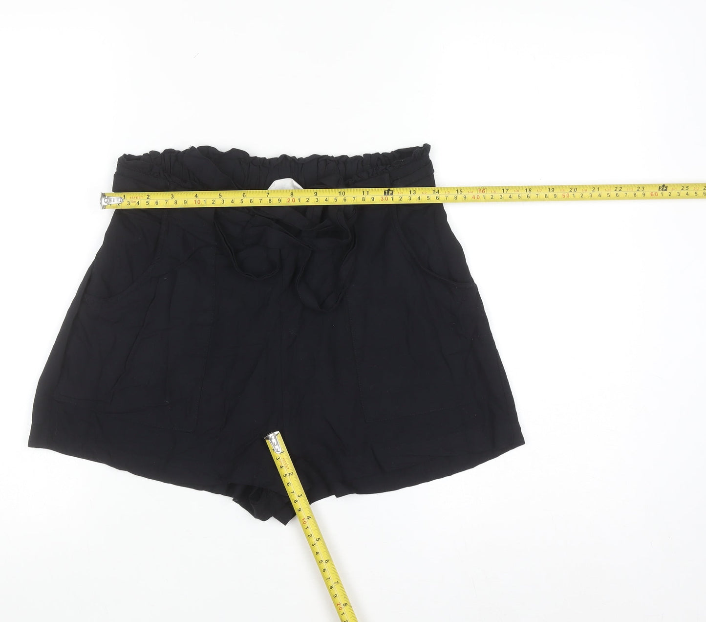 Primark Women Black Paperbag Shorts Size 14 Viscose Lightweight