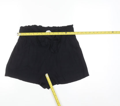 Primark Women Black Paperbag Shorts Size 14 Viscose Lightweight