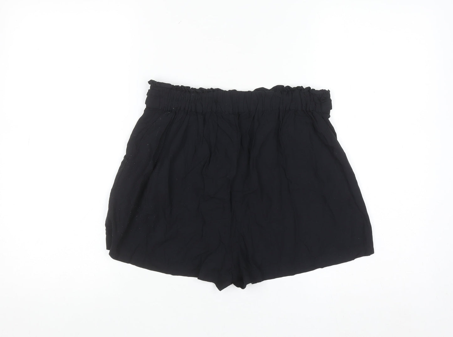 Primark Women Black Paperbag Shorts Size 14 Viscose Lightweight