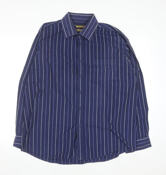 Dunnes Stores Men's Blue Striped Long Sleeve Cotton Button-Up Shirt 17in