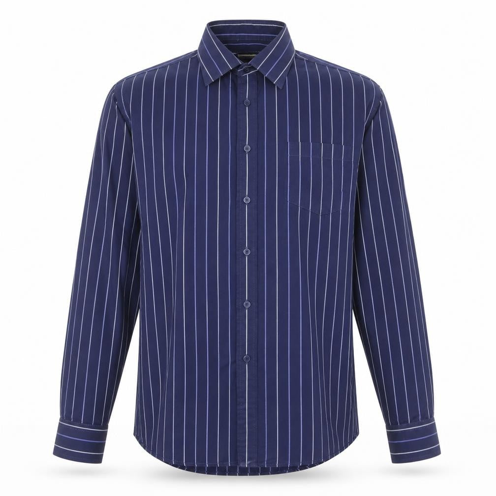 Dunnes Men's Blue Striped Long Sleeve Cotton Button-Up Shirt 17in