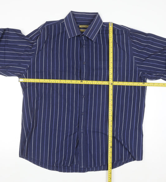 Dunnes Stores Men's Blue Striped Long Sleeve Cotton Button-Up Shirt 17in