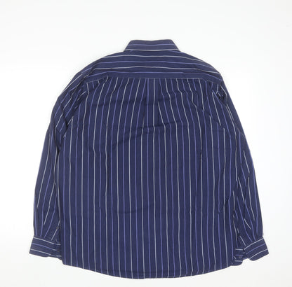 Dunnes Stores Men's Blue Striped Long Sleeve Cotton Button-Up Shirt 17in