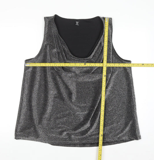 SHEIN Curve Silver Glitter Sleeveless Cowl Neck Plus Size 2XL Camisole Top