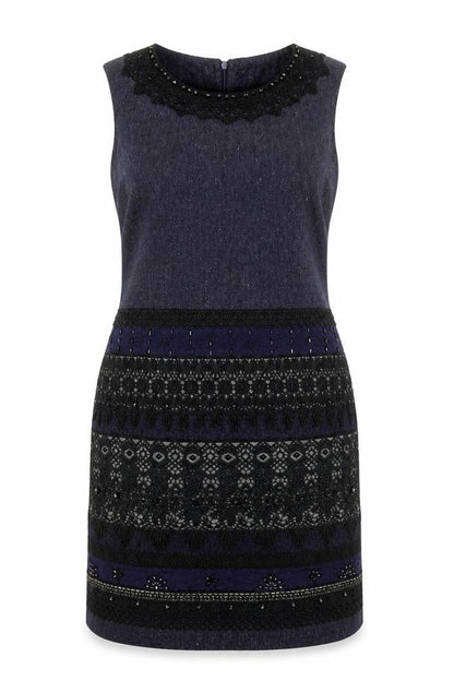 Derhy Women Blue Beaded Lace Sheath Dress Size L