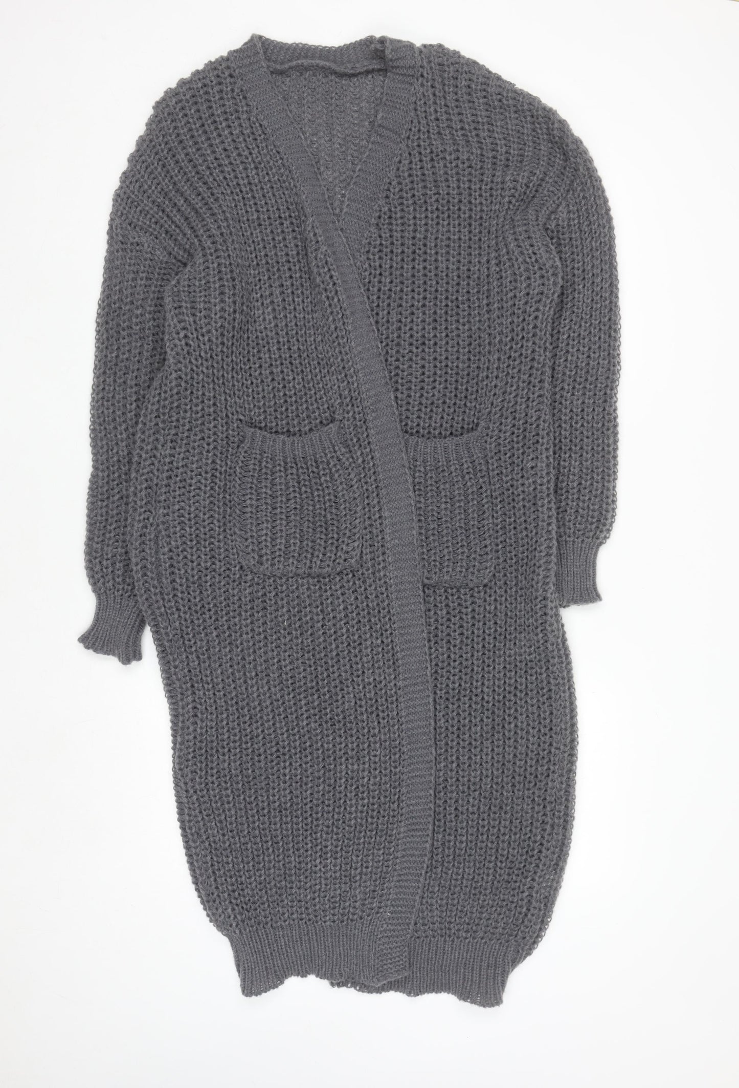 Shein Curve Women's Grey 2XL Chunky Knit Longline Open Cardigan