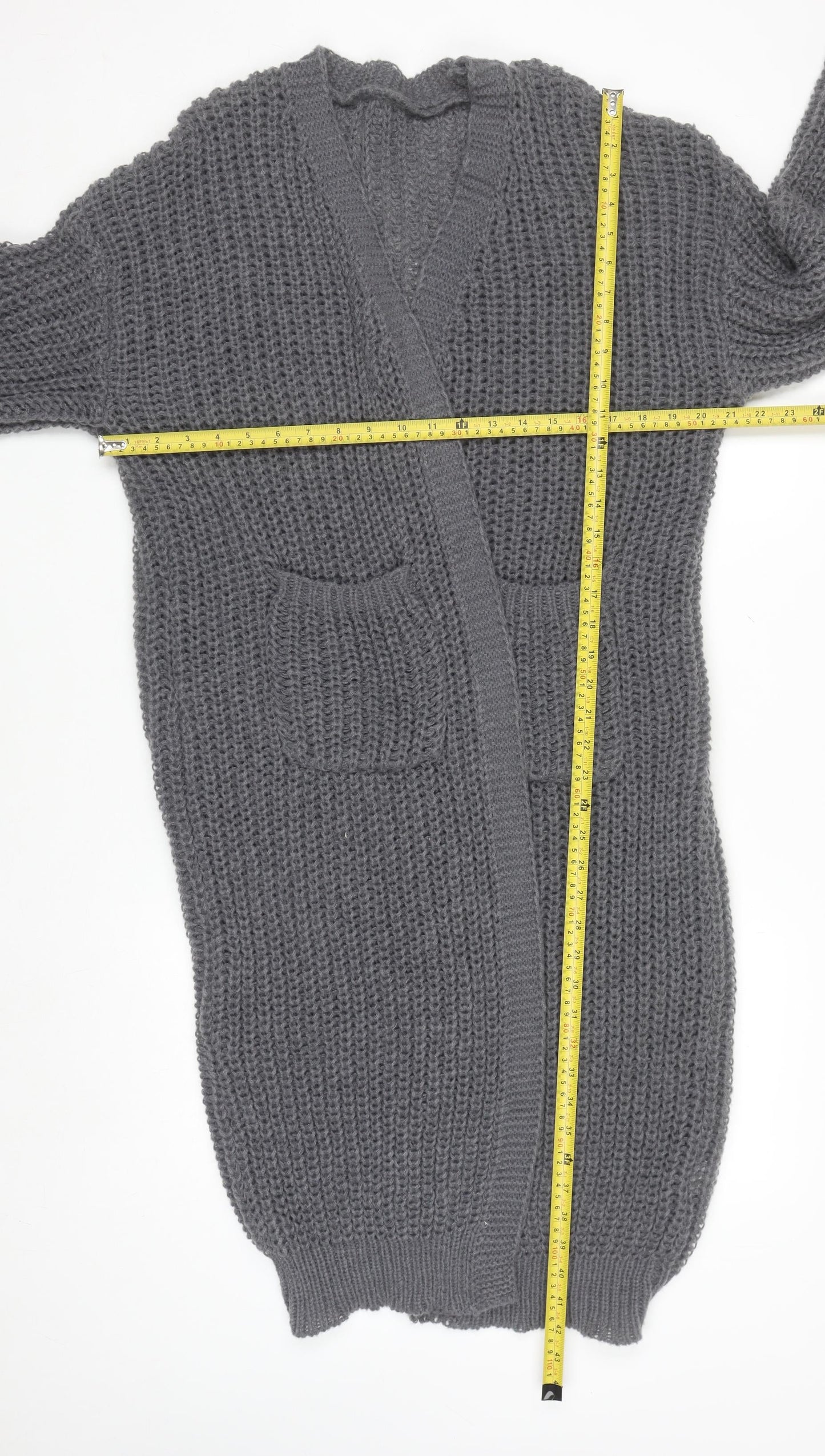 Shein Curve Women's Grey 2XL Chunky Knit Longline Open Cardigan