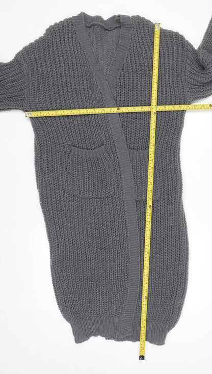 Shein Curve Women's Grey 2XL Chunky Knit Longline Open Cardigan
