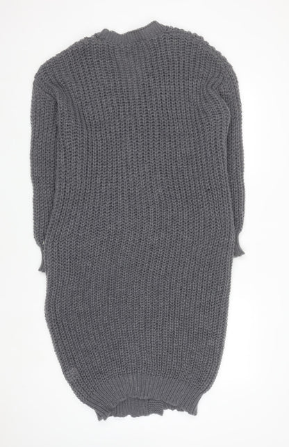 Shein Curve Women's Grey 2XL Chunky Knit Longline Open Cardigan