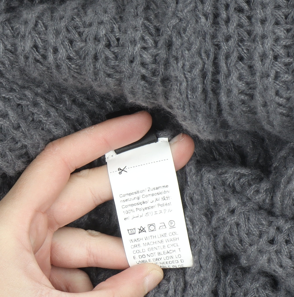 Shein Curve Women's Grey 2XL Chunky Knit Longline Open Cardigan