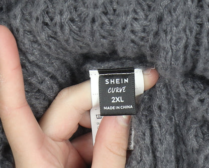 Shein Curve Women's Grey 2XL Chunky Knit Longline Open Cardigan